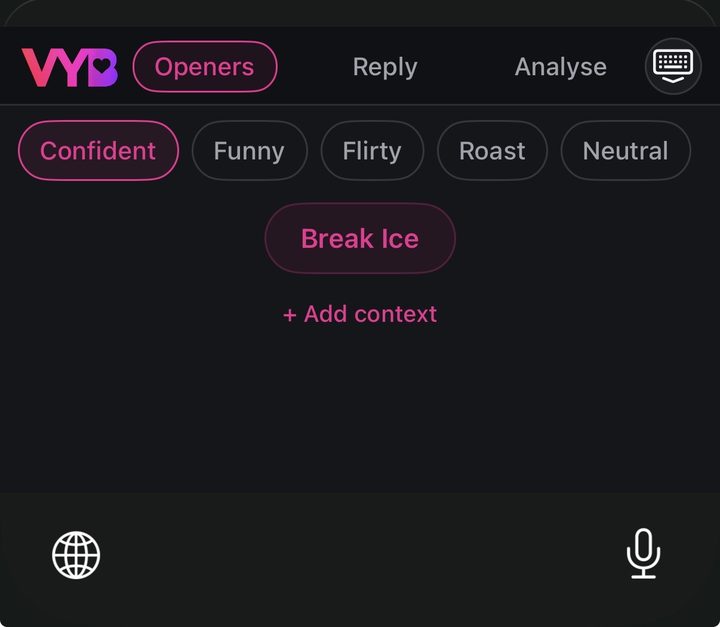 VYB keyboard Openers tab with the + Add context button