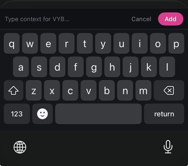 Typing a note in the VYB context box